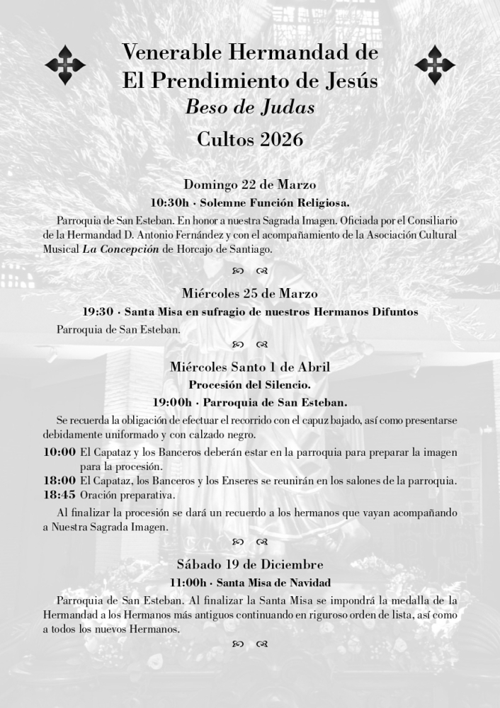 Citación actos y cultos 2026